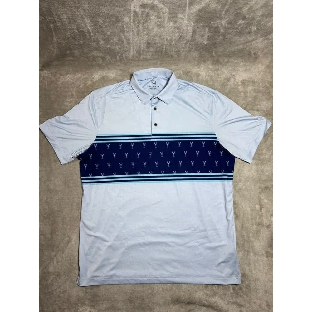 Mizzen Main Polo Shirt Men Small Blue Crab Golf Performance Outdoor Short Sleeve
